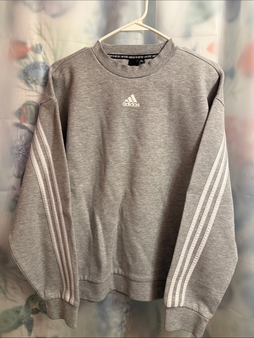 adidas Men’s Gray Crewneck Sweatshirt with 3-Stripe Sleeves